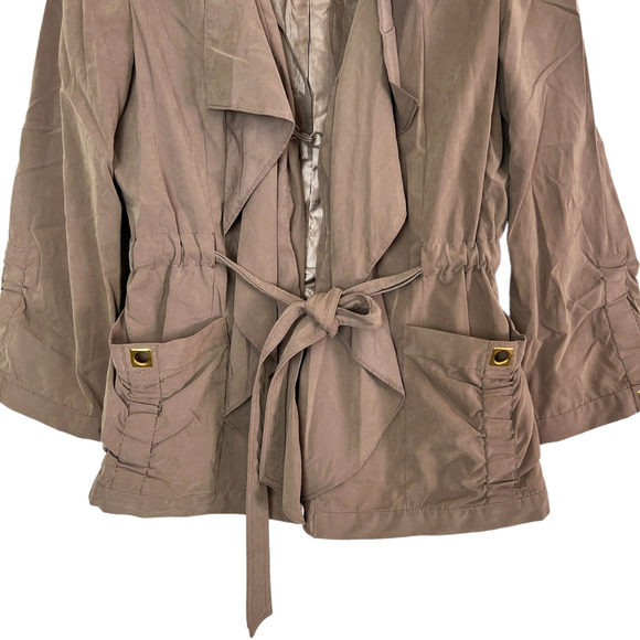 Yoana Baraschi Trench Coat Chocolate Drawstring‎ Waist Pockets Lined Size 6 - Picture 4 of 11